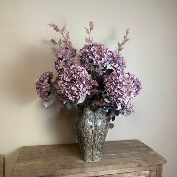 XXL Zijden Bloemen Boeket | Hortensia | Inclusief vaas