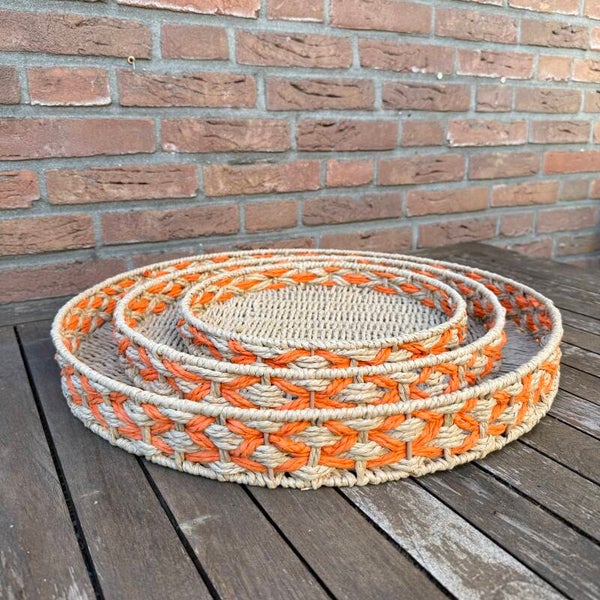 Rotan Dienblad Naturel/Orange | In 3 maten