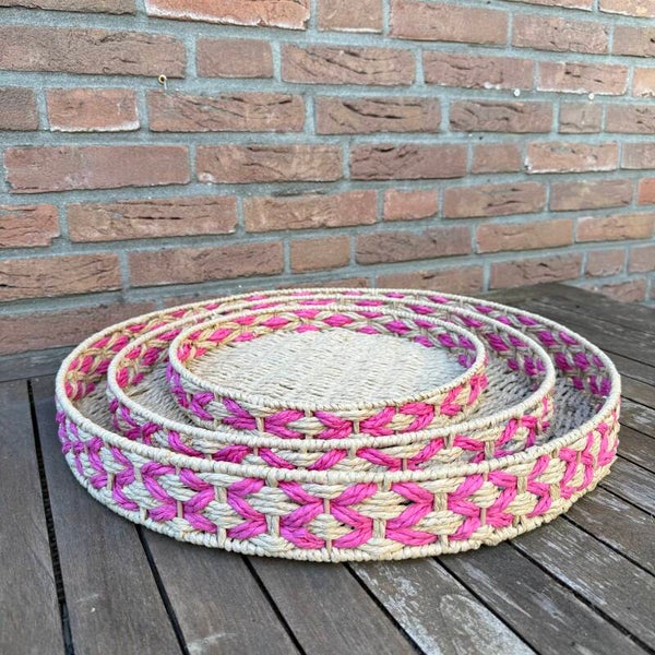 Rotan Dienblad Naturel/Fuchsia | In 3 maten