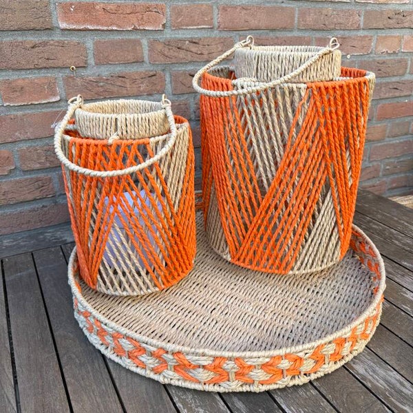 Rotan Sea Grass Lantaarn Naturel/Orange | In 2 maten