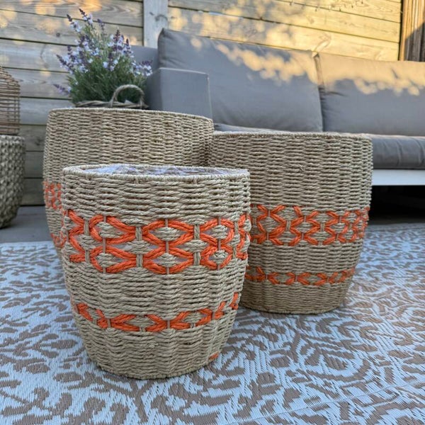 Bloempot Rotan Naturel/Orange | In 3 maten