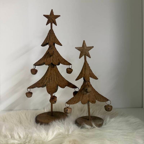 Kerstboom Met Belletjes Roest | Set van 2