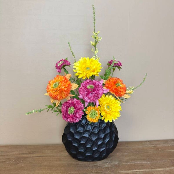 Vaas Inclusief Plat Zijden Bloemen Boeket Tropical