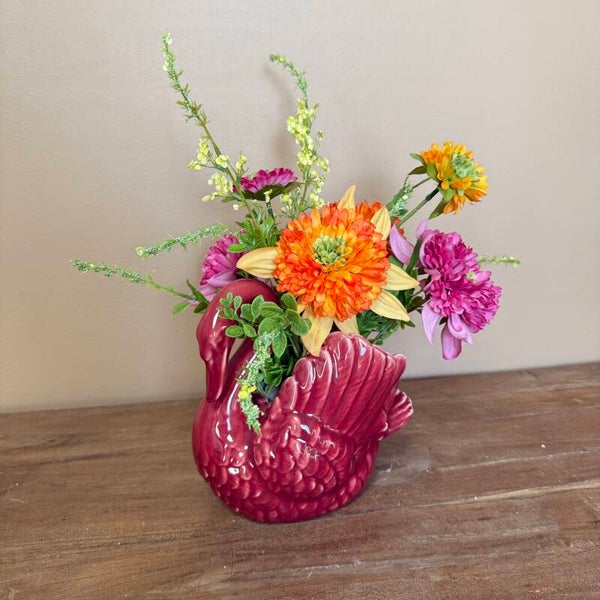 Zwaan Vaas Incl Zijden Bloemen