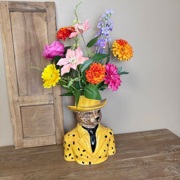 Panter Vaas Inclusief Zijden Bloemen Boeket