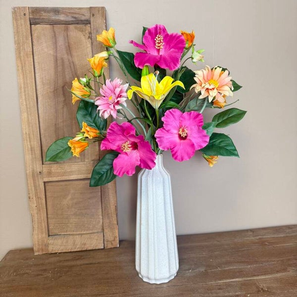 Vaas Inclusief Zijden Bloemen Boeket ‘Tropical’