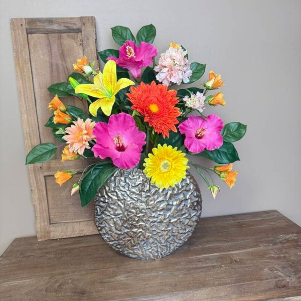 Zijden Bloemen Boeket ‘Tropical’ | Inclusief Vaas