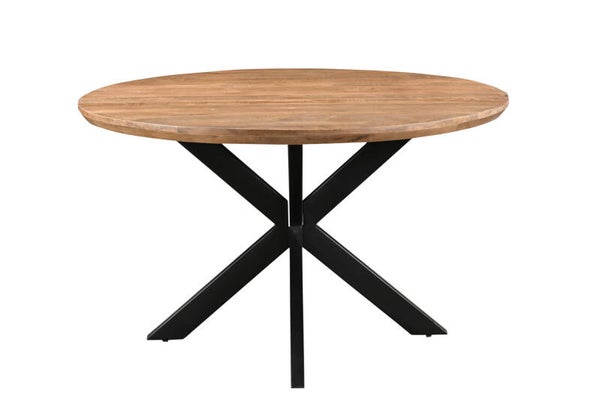 Ronde Eettafel 'Jesper' – 130 cm | Mangohout & Zwart Staal