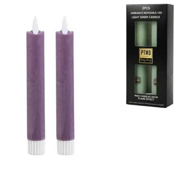 PTMD LED dinerkaars op batterij rustic lilac 2,2 x 16 cm set van 2