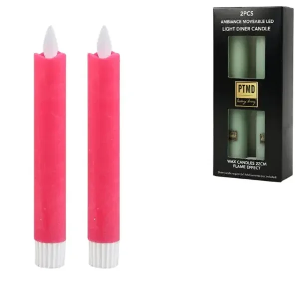 PTMD LED dinerkaars op batterij bright pink 2,2 x 16 cm set van 2