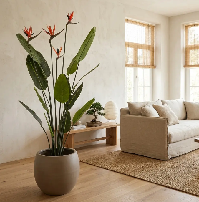 Kunst Strelitzia Plant met 4 Bloemen – 150 cm | Luxe Tropische Kunstplant