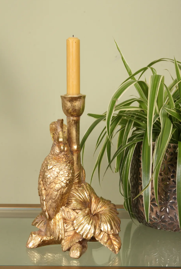 Kandelaar Bird Hibiscus Goud  | 25cm