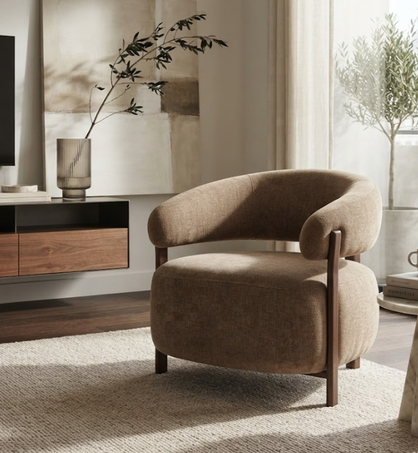 Fauteuil Rose Taupe | Japandi Fauteuil Chenille