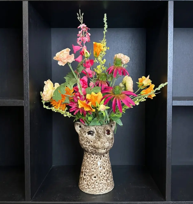 Panter Vaas Inclusief Zijden Bloemen Boeket
