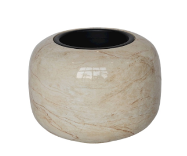 Bloempot 'Phuket' Glossy Beige Marble | Ø34,5 x H26 cm
