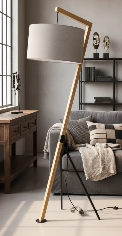 Staand Lamp Incl Kap | Hout/Zwart