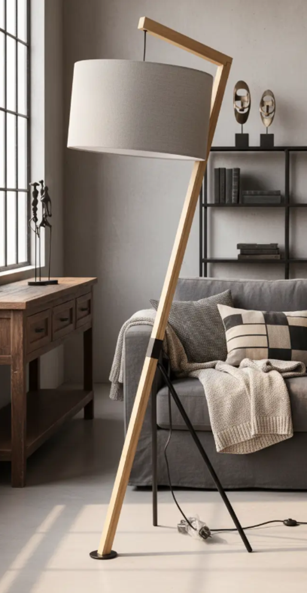 Staand Lamp Incl Kap | Hout/Zwart