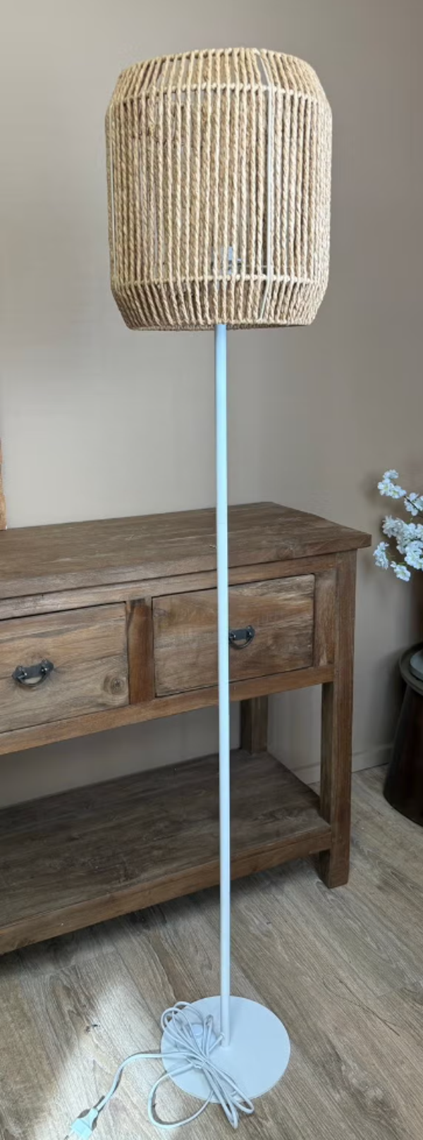 Vloerlamp Japandi Wit/Jute
