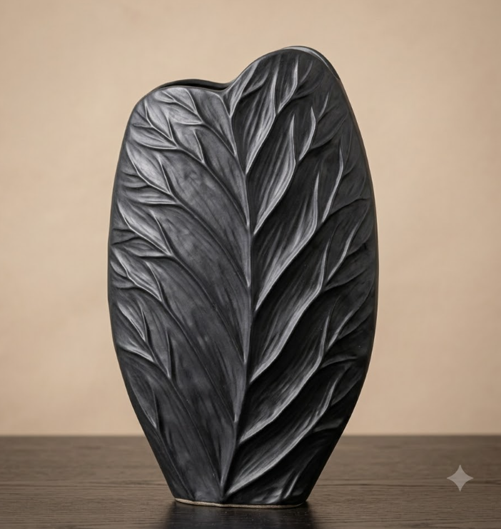 Platte Vaas ‘Leaf’ Zwart