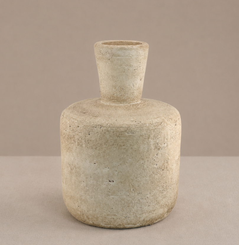 Beige Aardewerk Vaas Japandi | 21,5x21,5x30cm