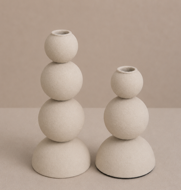 Set Van 2 Bol Kandelaars Beige | Voor Dinerkaarsen