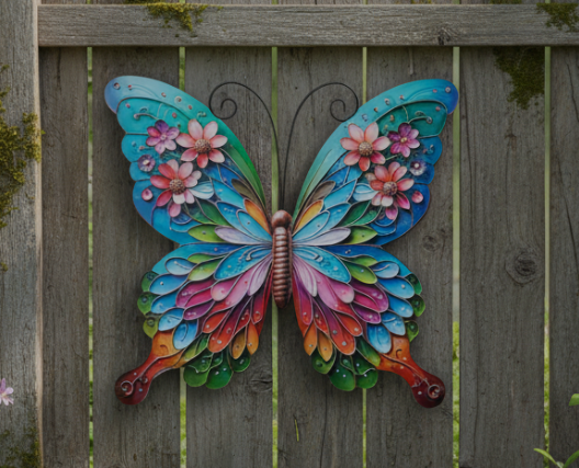 Wanddecoratie Vlinder Metaal | Fantasy Flowers | 29.5X32.5CM