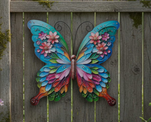 Wanddecoratie Vlinder Metaal | Fantasy Flowers | 29.5X32.5CM