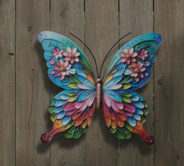 Wanddecoratie Vlinder Metaal | Fantasy Flowers  | 16.8X18CM