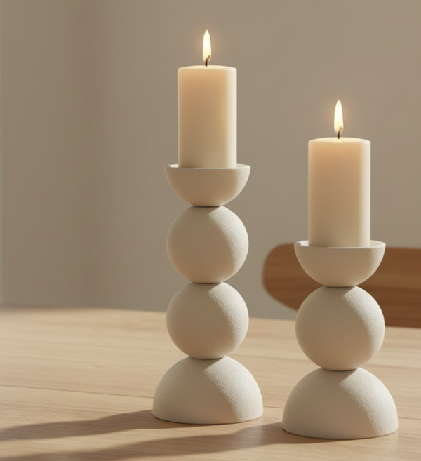 Kandelaar Beige Bol | Set van 2