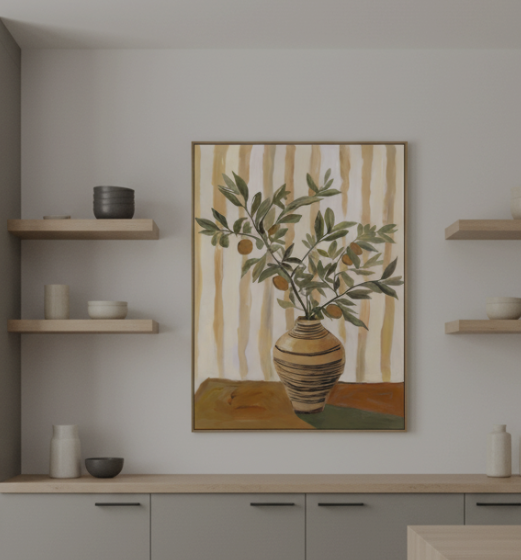 Schilderij Met Lijst 'Vaas Met Olijf' | 60x80x3,6cm