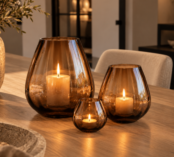 Tasman Windlichten | Ribbed Brown | Verkrijgbaar in 3 maten