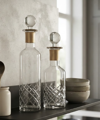 Karaf Set van 2 | Helder/Goud | 25 & 33cm