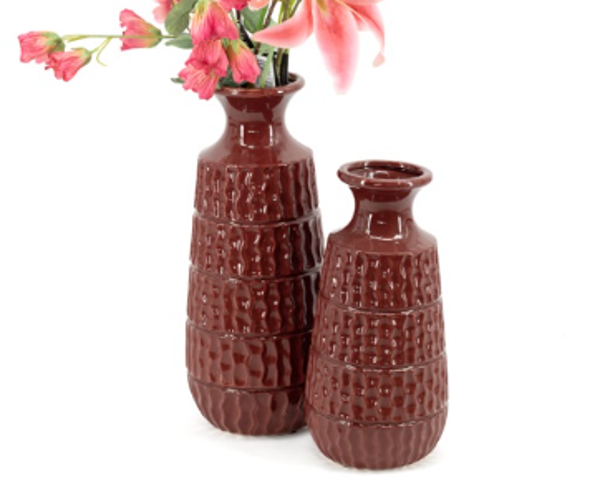 Aardewerk Vaas 'Aztec' Burgundy | Verkrijgbaar in 2 maten