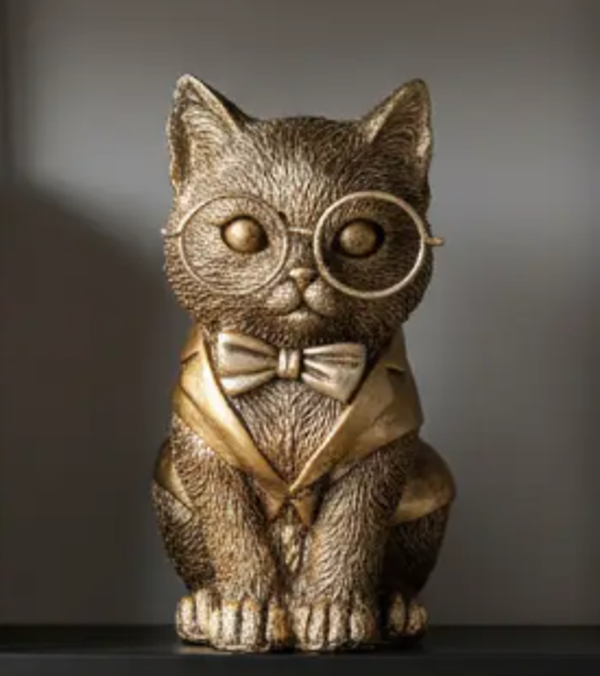 Beeldje 'Cat With Glasses' | Goud | 9x16,5cm