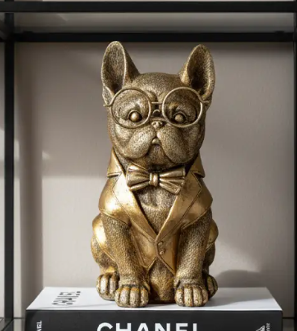Beeldje Franse Bulldog Glasses | Goud | 11x21cm