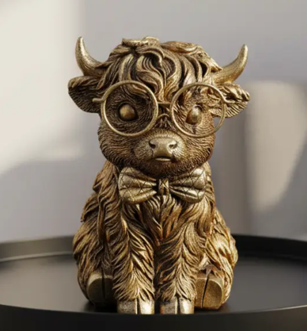 Beeldje Schotse Hooglander Glasses | Goud | 11x15,5cm