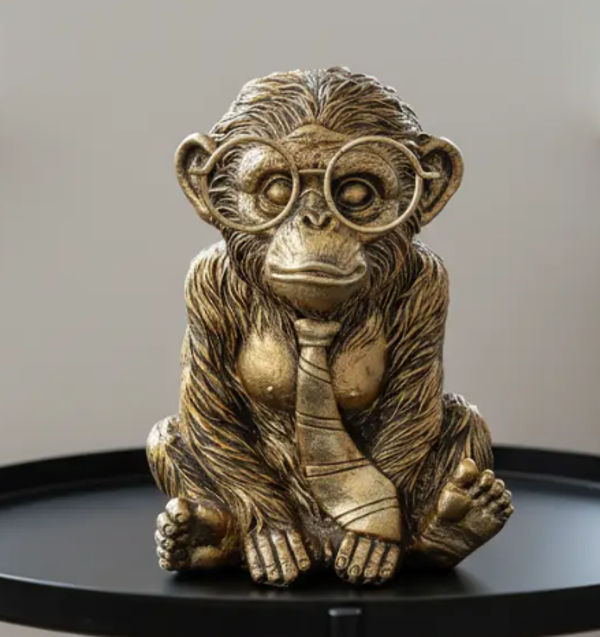 Beeldje Aapje Met Bril | Goud | 11x16cm