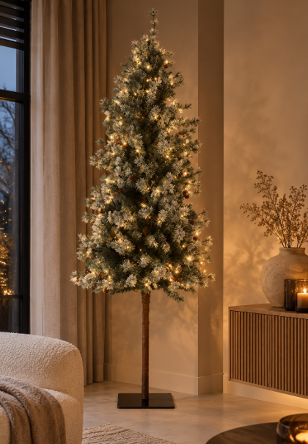 PRE ORDER Kerstboom Abies Op Stam Groen/Sneeuw | Incl LED Verlichting | 92x210cm