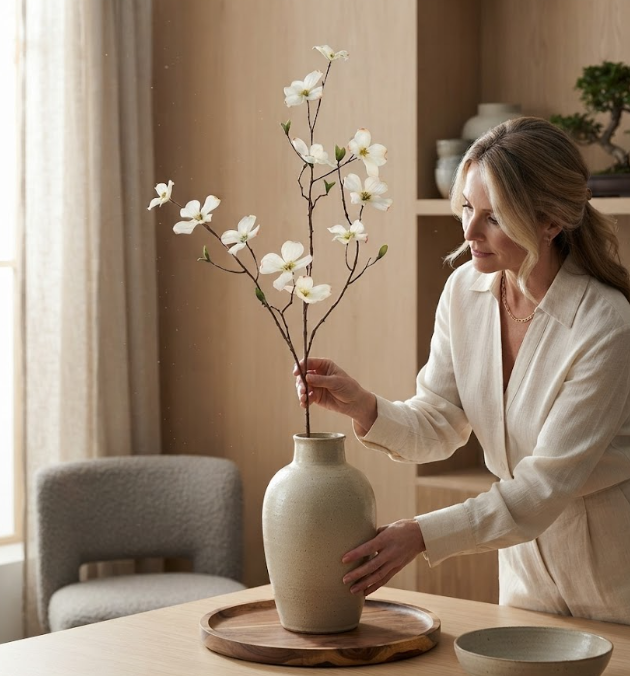 PRE ORDER Zijden Bloemen 'Dogwood' | Creme/Bruin | 103cm