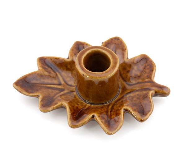 Aardewerk Kaarsenstandaard 'Leafy' Bruin | 12,7x9,7x4,5cm