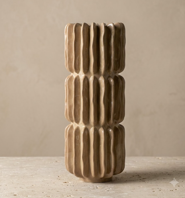 Beige Vaas 'Pillar' | Aardewerk | 15,5x15,5x40cm