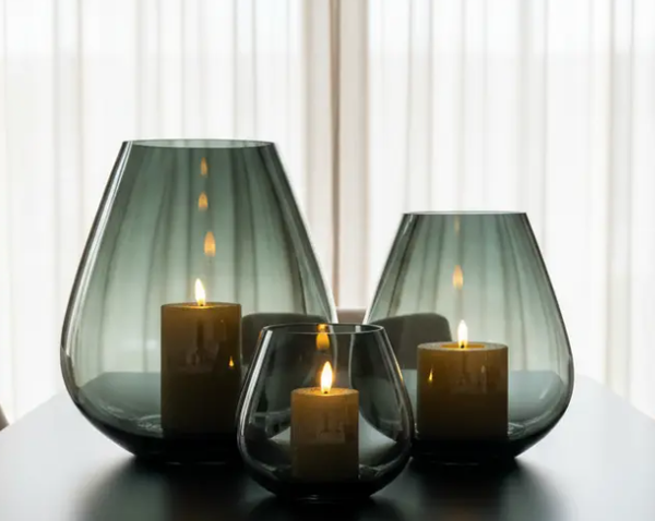 Tasman Windlichten | Smoke Black | Set van 3 + LED Kaarsen