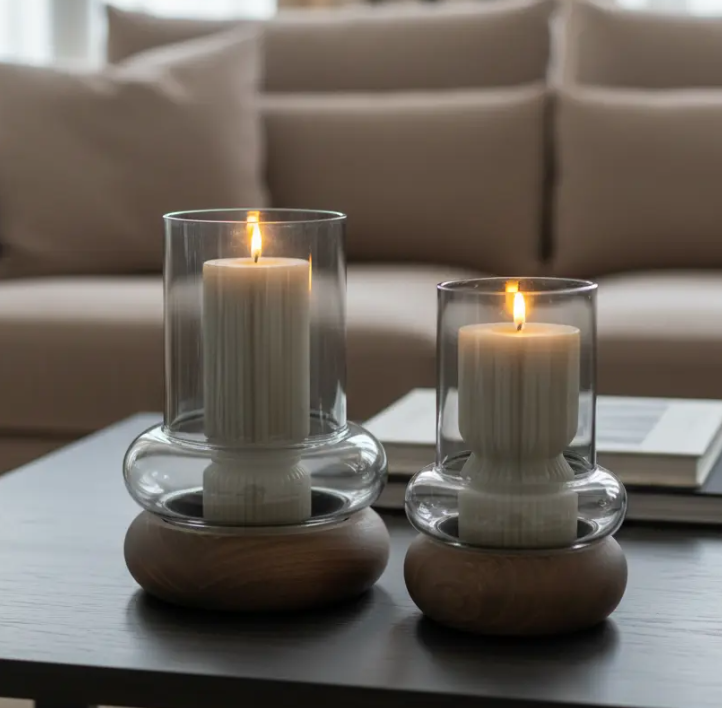 Rumba Windlichten | Walnoot | Set van 2
