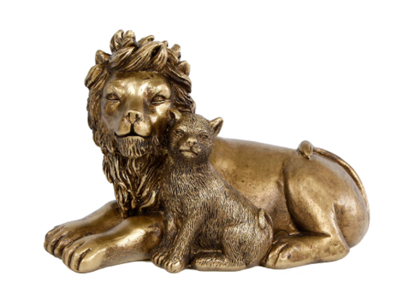 Beeldje 'Lion With Cub' | Goud | 13x9x15cm