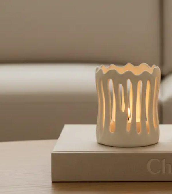 Waxinelichthouder 'Tivoli' | Creme | Ø8,5x10 cm