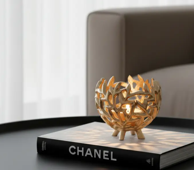Waxinelichthouder 'Famiri' | Goud | 10x9cm