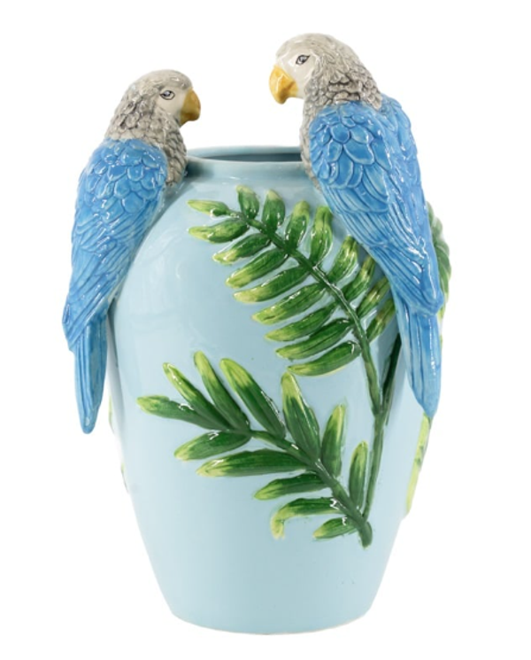 Aardewerk Vaas met Vogels – Handgemaakte Blauwe 4D Vaas 20,4x19x31,5cm