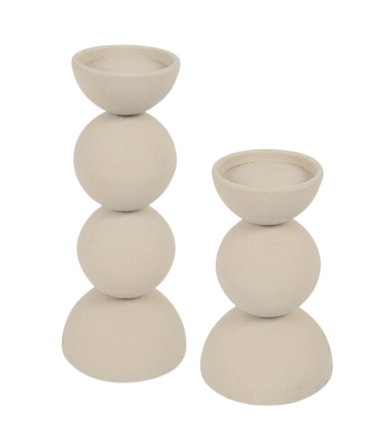 PRE ORDER Kandelaar Beige Bol | Set van 2