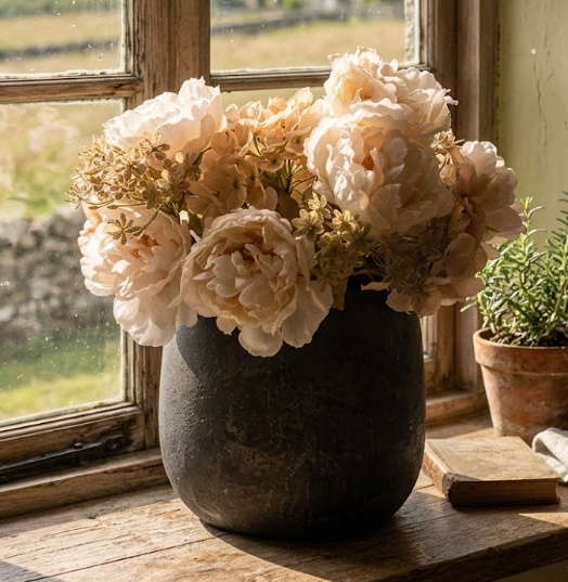 Vensterbank Vaas Inclusief Zijden Bloemen