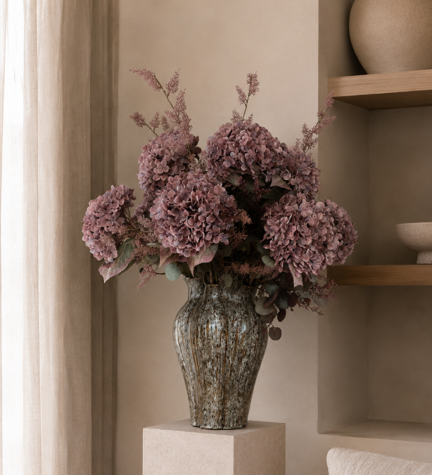 XXL Zijden Bloemen Boeket | Hortensia | Inclusief vaas